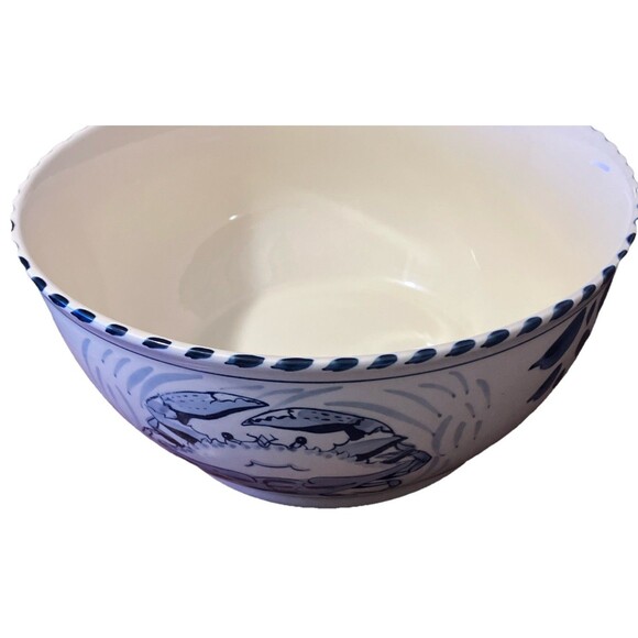 BLUE CRAB BAY CO BLUE CRAB DEEP MIXING BOWL 10” x 5” Hand Painted In Thailand - Picture 13 of 16